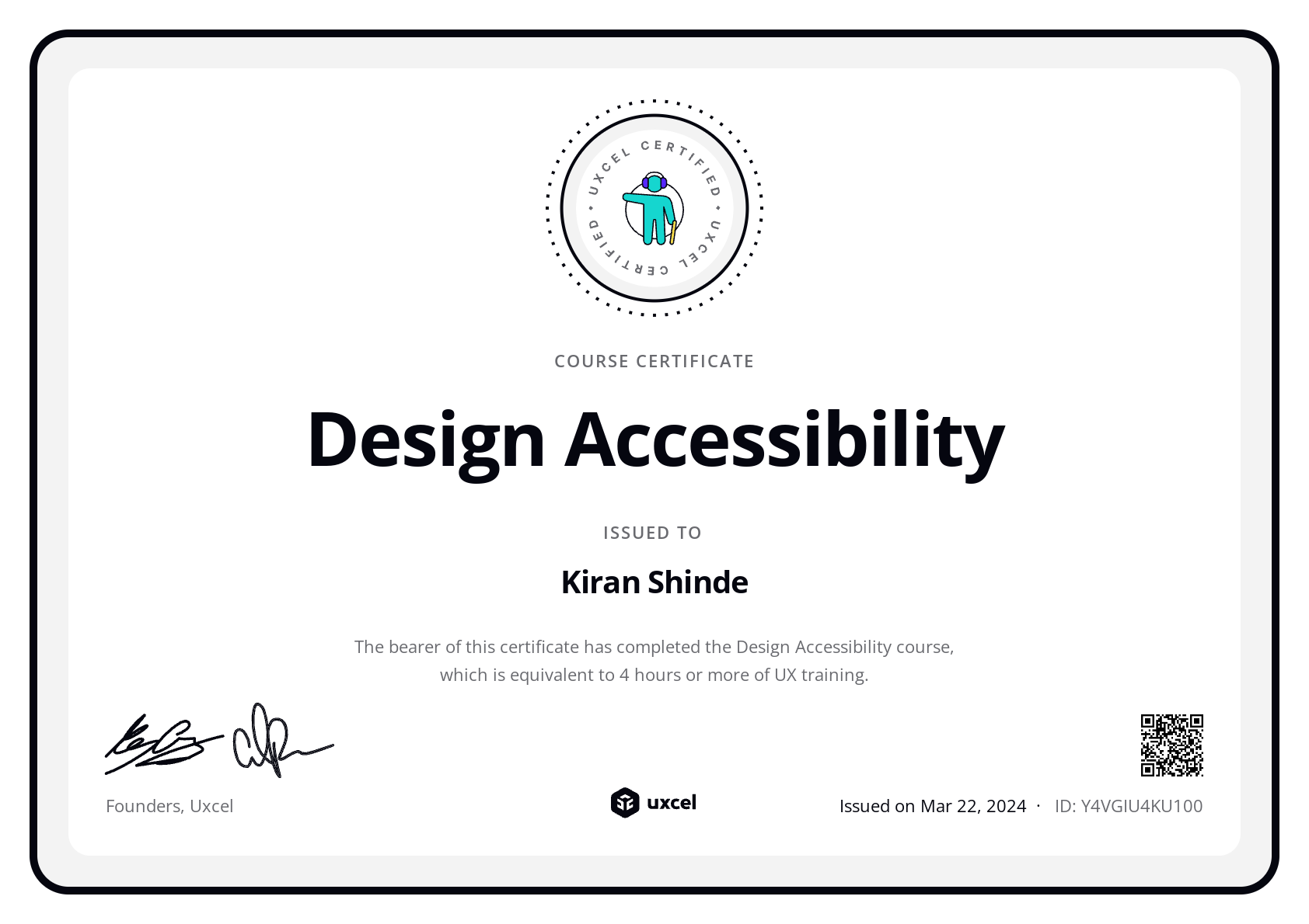 Kiran Shinde's certificate